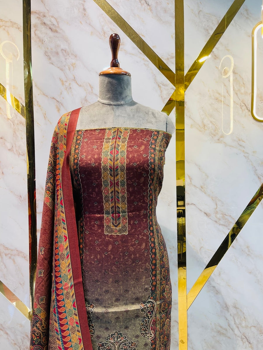 Premium kullu Pashmina  print Suit(With Jari Work)