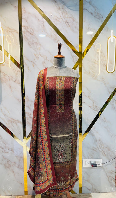 Premium kullu Pashmina  print Suit(With Jari Work)