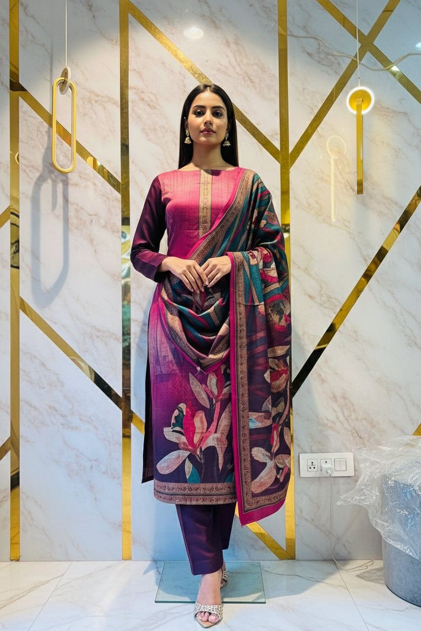 Premium kashmiri  Pashmina kani print Suit