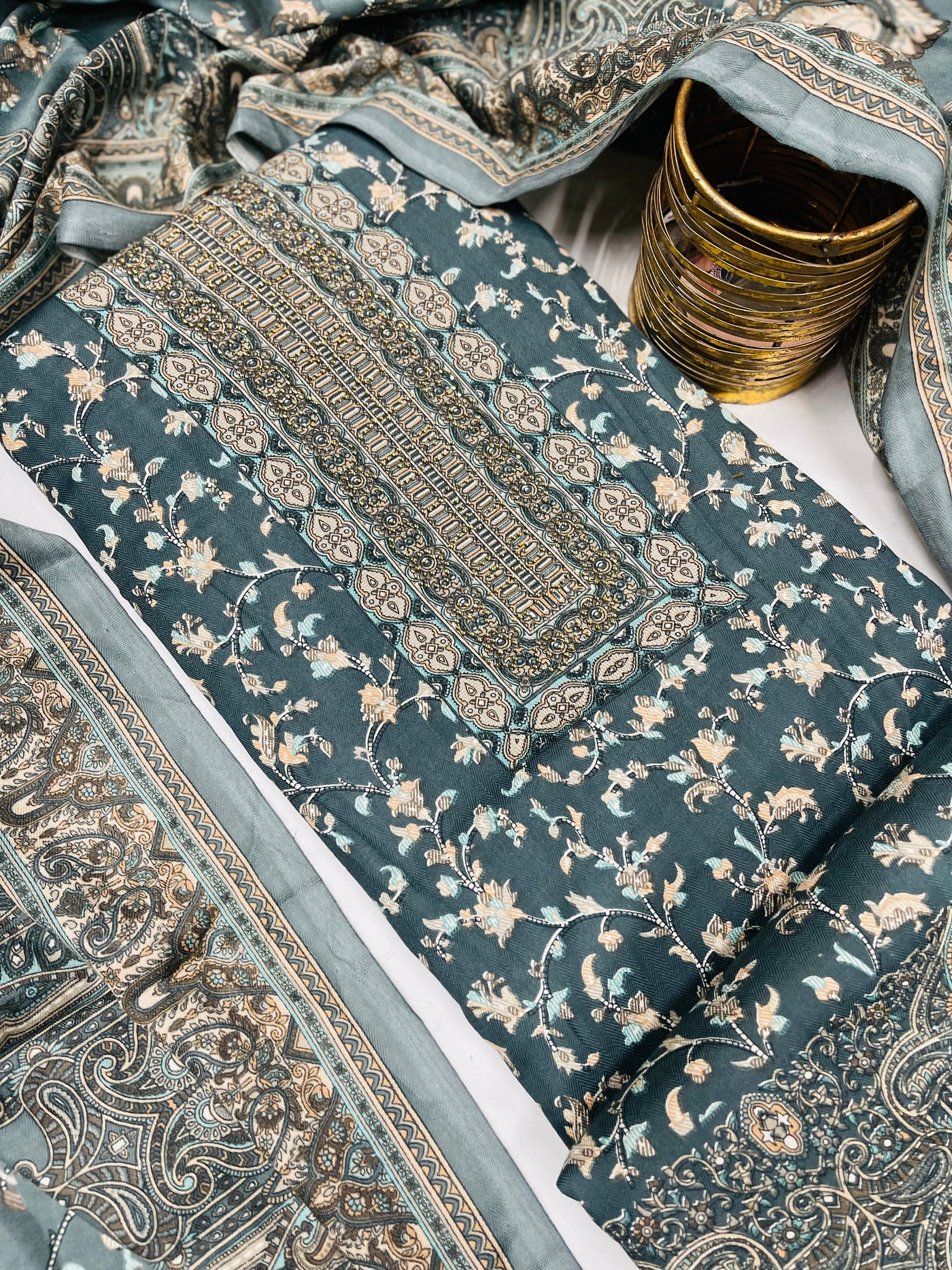 kashmiri  winter kani print Suit