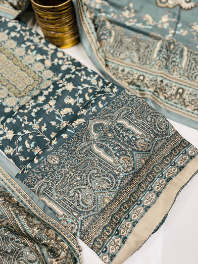 kashmiri  winter kani print Suit